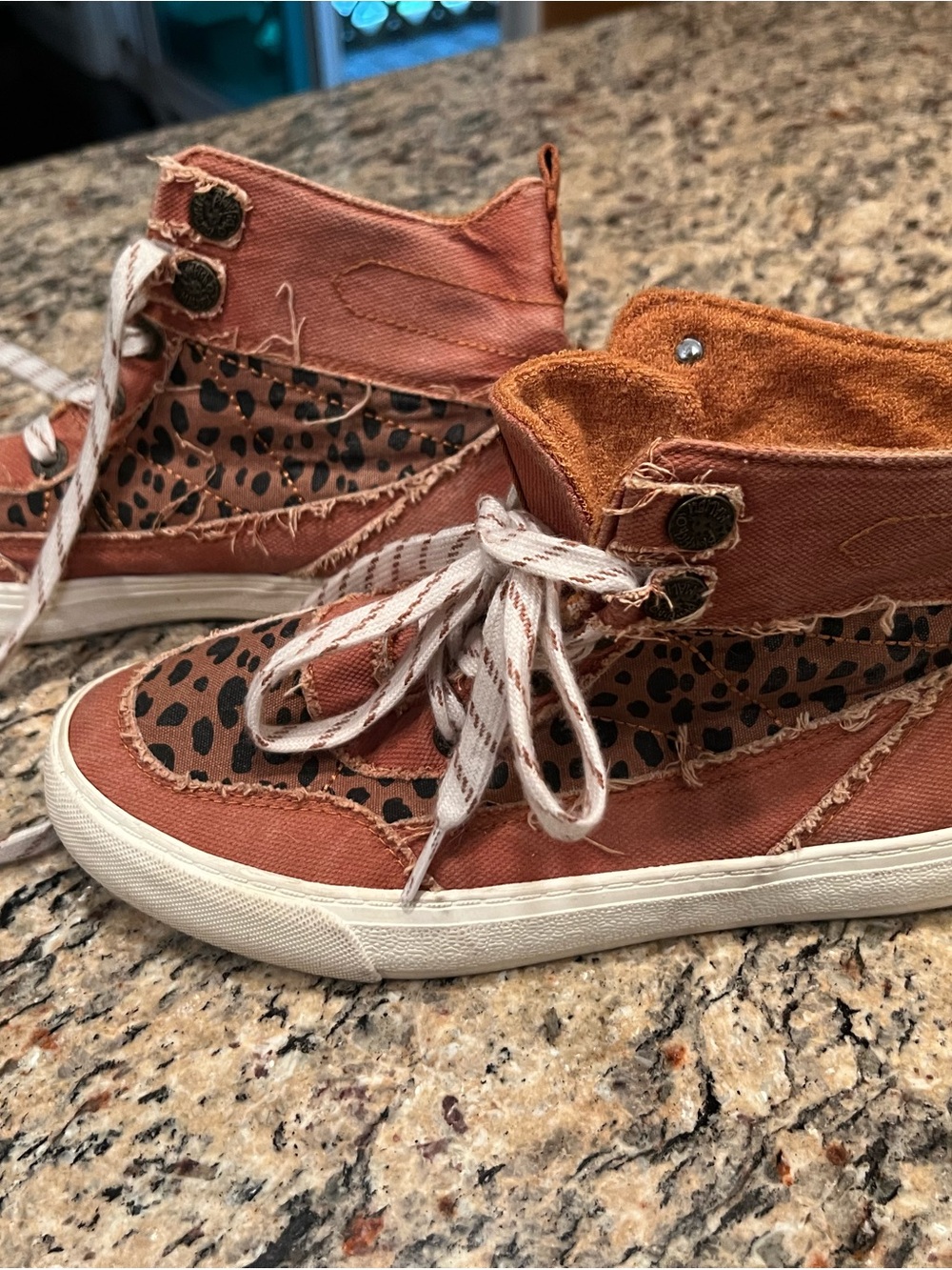 Rust Leopard High-Top Women's Sneakers with Lace-Up Front